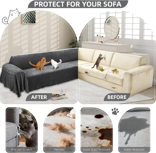 Vista 3 de Fundas de sofá seccional en forma de L 100% impermeables para esquinas, funda de sofá de chenilla con borla, funda de sofá suave y gruesa lavable