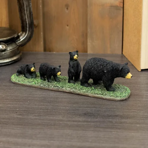 Vista 6 de Black Mama Bear and Cubs - Figura de mesa de resina de 11 x 3