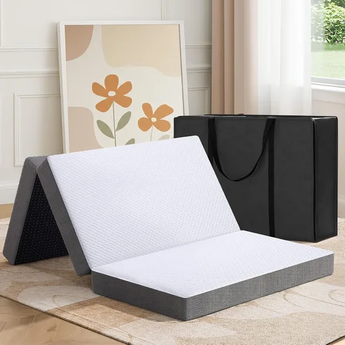 Vista 8 de MASVIS Colchón Tríptico, Colchón Plegable de Espuma Viscoelástica de 3 Pulgadas con Funda Lavable, Cama de Piso Tri-Plegable para Acampar, Twin