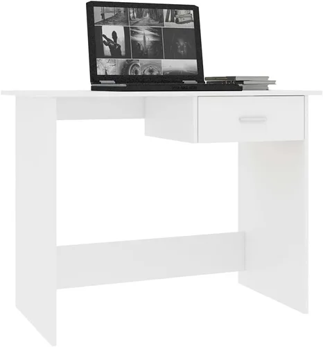 Vista 4 de Escritorio blanco de 39.4 x 19.7 x 29.9 pulgadas, madera de ingeniería, escritorios de lectura, escritorios para computadora, mesa de escritorio