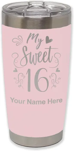 Vista 13 de LaserGram Taza aislada al vacío de 20 onzas, My Sweet 16, grabado personalizado incluido (gris)