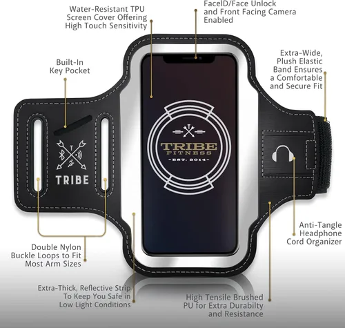 Vista 3 de Tribe - Funda de brazalete resistente al agua para teléfono celular para iPhone 11, 11 Pro, 11 Pro Max, X, Xs, Xs Max, Xr, 8, 7, 6, tamaños Plus
