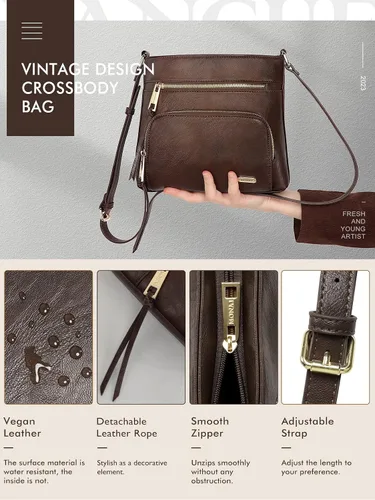 Vista 4 de Vangue Crossbody Purses for Women Multi Pockets Vintage Bags Trendy Vegan Leather