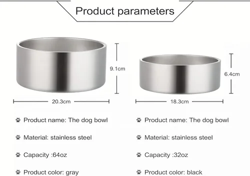 Vista 4 de Cuencos de acero inoxidable de doble pared para perro, 32 onzas, 64 onzas, platos antideslizantes sin BPA para mascotas, cuenco para comida y agua