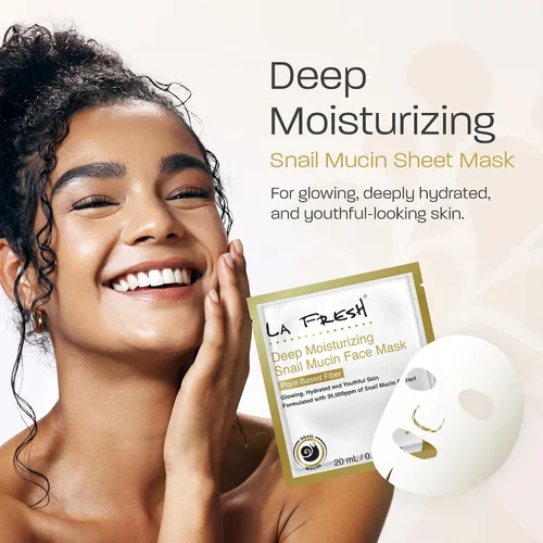Vista 2 de La Fresh Máscara de hoja de mucina de caracol hidratante profunda, máscara facial de hidratación y resplandor con esencia de mucina de caracol, 10
