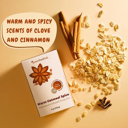 Vista 5 de Jabón exfoliante Clove & Cinnamon para hombres o mujeres con avena orgánica, aceites orgánicos, veganos, totalmente naturales, veganos y sin