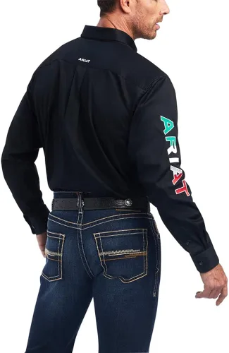 Vista 2 de ARIAT Camisa de sarga con logotipo del equipo para hombre Negro