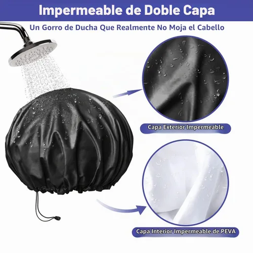 Vista 2 de 1 gorro de ducha, extra grande y ajustable de doble capa para mujer negro (1 pcs Black)