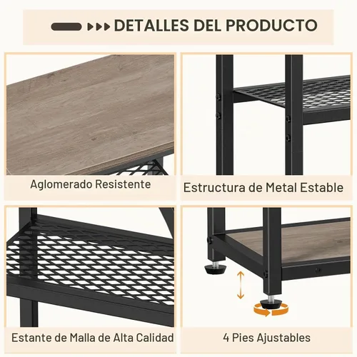 Vista 4 de Snughome Mesa de entrada, mesa de consola estrecha, mesa de sofá industrial con estantes de almacenamiento de 5 niveles, mesa de entrada