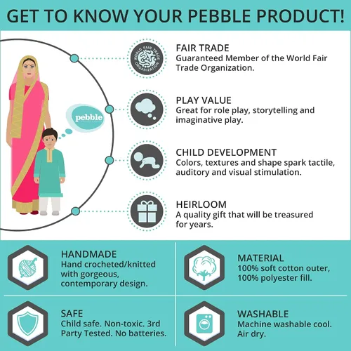 Vista 6 de Pebble Muñeca de sirena hecha a mano, turquesa, ganchillo, comercio justo, simulación, juego imaginativo, playa, lavable a máquina