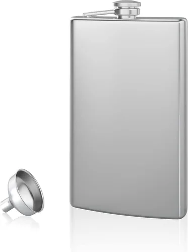Vista 16 de Petaca de 4 oz Tamaño de Bolsillo, Acero Inoxidable, A Prueba de Óxido, Tapa Enroscable - Acabado Gris Metálico