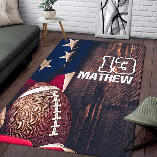 Vista 19 de Personalized Amazing Football Athlete Rug with Name Number, Football Welcome Mat 2x3 3x5 4x6 5x8, Sports Bathroom Rug for Living Room Bedroom