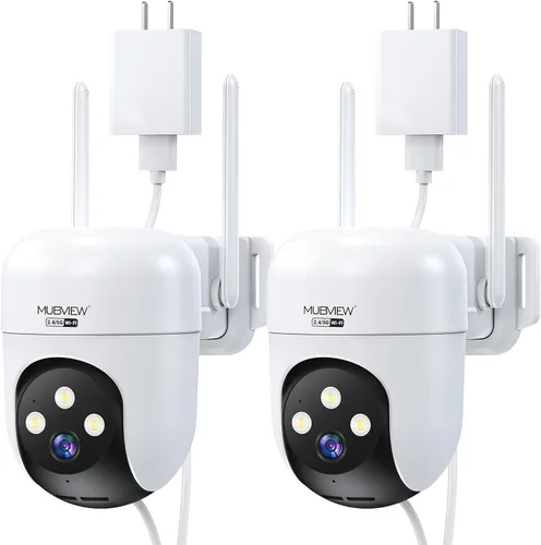 Vista 8 de MUBVIEW Cámaras de seguridad negras de 360° inalámbricas para exteriores, cámara exterior con cable 24/7 para seguridad del hogar, seguimiento