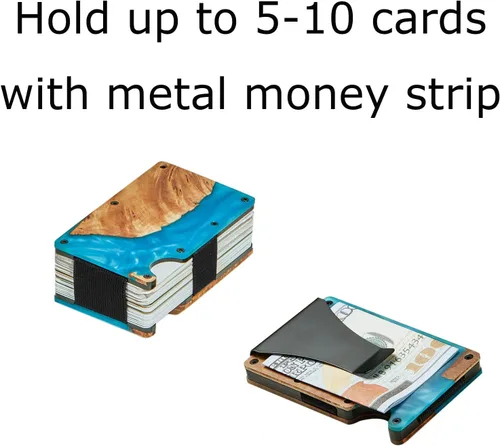 Vista 3 de GOGOJSM CARTERA DE MADERA Y RESINA CON CLIP DE DINERO, Robo, Minimalista