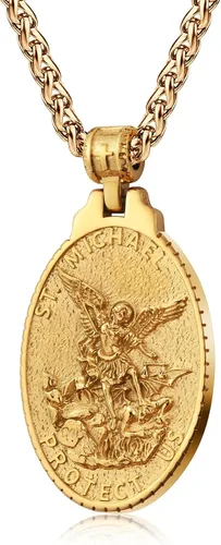 Vista 11 de Collar de San Cristóbal/Jorge/Miguel/Jesús/María para Hombre, Medallón de Santos Patrones, Joyería de Acero Inoxidable