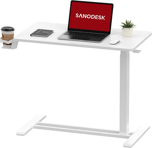 Vista 13 de SANODESK Escritorio móvil de pie con ruedas ocultas, escritorio neumático para laptop, carrito de computadora con ruedas móviles, altura ajustable