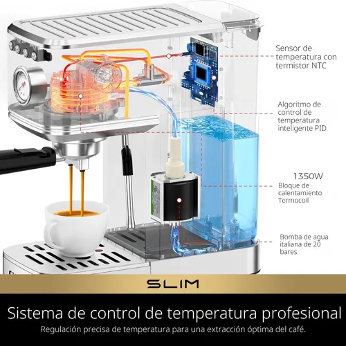 Vista 4 de CHULUX Máquina de Espresso Delgada con Espumador de Leche, Bomba Italiana Profesional de 20 Bares, Máquina de Café Espresso para el Hogar
