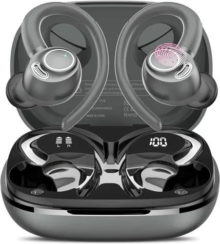 Vista 10 de Auriculares inalámbricos, auriculares Bluetooth 5.4 deportivos, auriculares sobre la oreja con micrófono de cancelación de ruido ENC, 48H