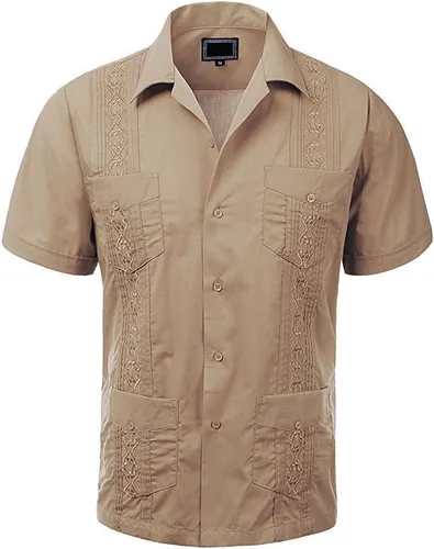 Vista 7 de Maximos Men's Short Sleeve Button-up Cuban Guayabera Dress Shirt