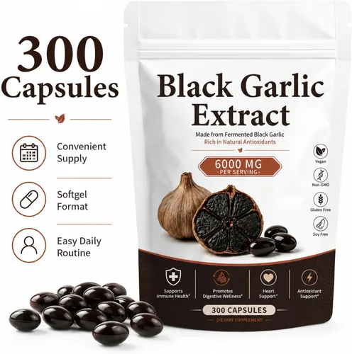 Vista 2 de Extracto de ajo negro fermentado, cápsulas blandas de ajo negro premium, 300 cápsulas
