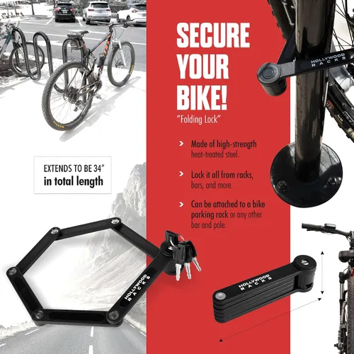 Vista 4 de Hollywood Racks Cerradura plegable antirrobo para bicicleta, negro, cerradura de llave, compacta, ligera