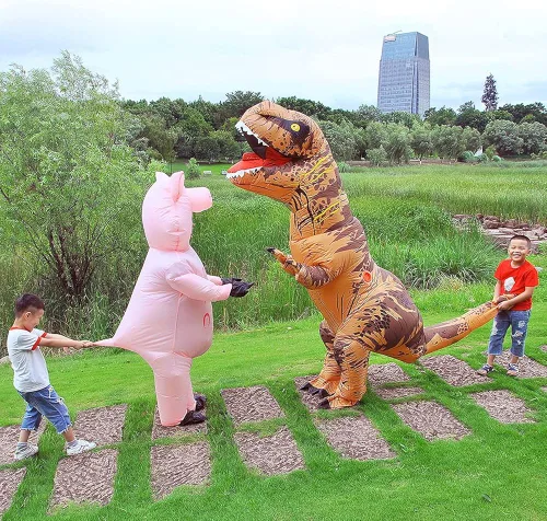 Vista 2 de JASHKE Disfraces de dinosaurio para adultos disfraz inflable de dinosaurio para adultos disfraz de Halloween T rex para adultos