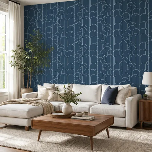 Vista 7 de LXCREAT Papel tapiz azul despegar y pegar, papel tapiz geométrico moderno, 17.71 in X 118 in, papel de contacto autoadhesivo removible mate, fácil