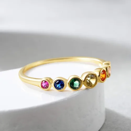 Vista 4 de E 14K Gold Plated Ring for Women Rainbow Eternity Jewelry Rings Band Colorful Round AAA Cubic Zirconia CZ Wedding Rings Dainty Gold Rings for Women