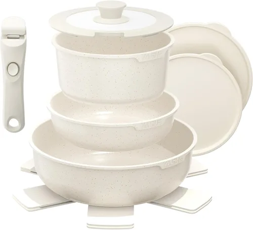 Vista 9 de YASHE 9Pcs Granite Nonstick Pots and Pans Set, Stackable, Oven Safe