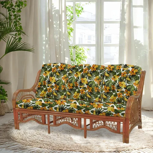 Vista 11 de Malibu Lounge Sofá de tres plazas de mimbre de ratán natural, diseño hecho a mano (cojines marrón claro, colonial)
