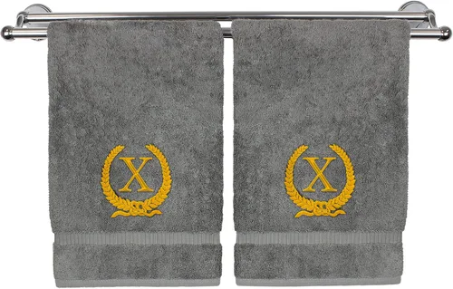Vista 147 de Toalla de mano con monograma, regalo personalizado, 16 x 30 pulgadas, letra blanca bordada con diseño de corona en toalla negra, extra absorbente