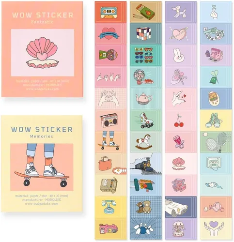 Vista 9 de Monolike Wow Sticker Ancien Fleur + Set de Póster Vintage - Mini Tamaño Lindas Calcomanías, Calcomanías Cuadradas