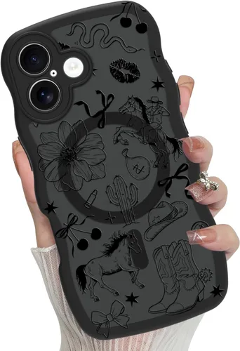 Vista 61 de Funda magnética para iPhone 17 Pro [compatible con MagSafe], bonita funda de moda con estampado de leopardo negro, translúcida, mate, parte trasera