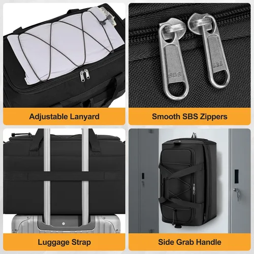 Vista 7 de RAINSMORE Bolsa de gimnasio para hombres, 45L grande 3 en 1, bolsa deportiva con compartimento para zapatos y bolsillo húmedo, resistente al agua