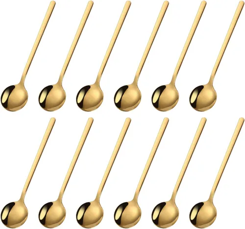Vista 9 de Juego de 8 cucharas de café doradas de 5.24 pulgadas, cucharas de postre pequeñas de acero inoxidable de 5.24 pulgadas, cucharas de té SUS 304
