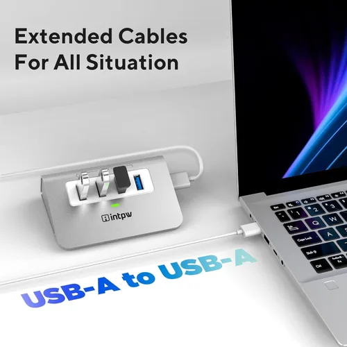 Vista 5 de Intpw Hub USB 3.0, concentrador de datos USB de aluminio de 4 puertos 3.0, adaptador multipuerto con cable de 3.3 pies, divisor USB para laptop