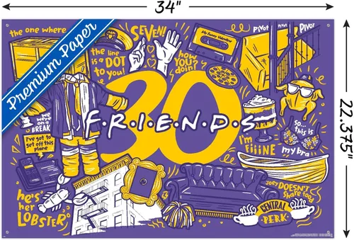 Vista 3 de Trends International Friends 30th - Purple Wall Poster, 22.37" x 34.00", Premium Poster & Push Pin Bundle
