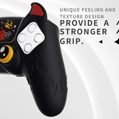 Vista 5 de PlayVital Cute Demon Controller Funda de silicona para ps5, funda de controlador Kawaii Gamepad Protector de piel para ps5 con adhesivo táctil
