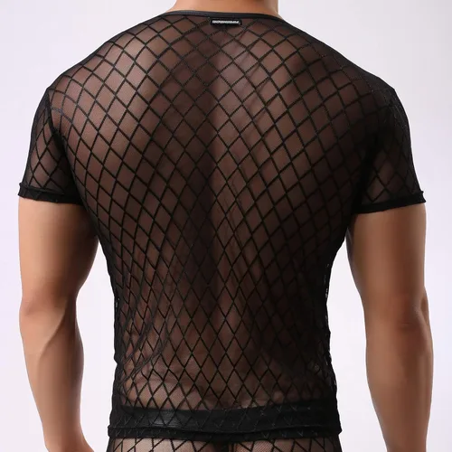 Vista 4 de Camiseta sexy de malla de manga corta para hombre