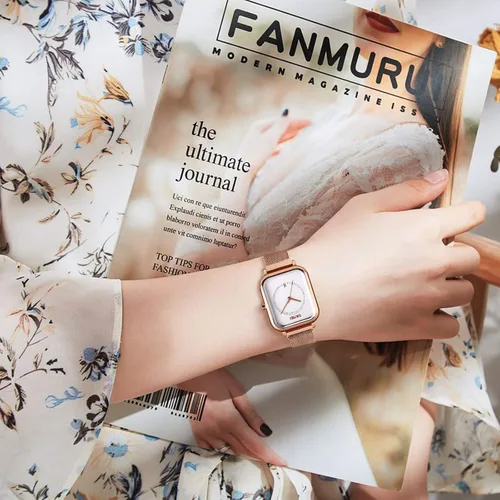 Vista 4 de SKMEI Reloj de pulsera para hombres y mujeres, reloj analógico de cuarzo impermeable a la moda con fecha de hora, esfera rectangular, reloj de mano