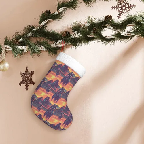Vista 5 de Large Christmas Stockings 18 Inch - Soft Cuff Cyber Retro Western Cowboy Print Family Stockings for Christmas Plush Decorations for Xmas Tree