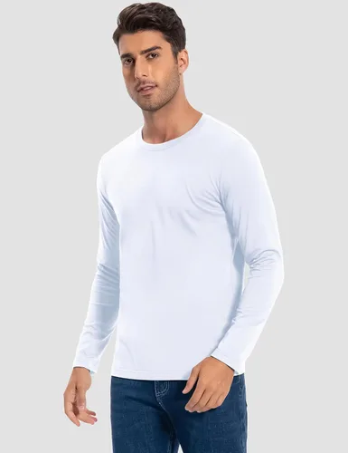 Vista 3 de Pioneer Camp Camisetas de algodón para hombre, estilo casual, cuello redondo, manga cortalarga, básicas, pesadas, suaves, lisas, de ajuste clásico