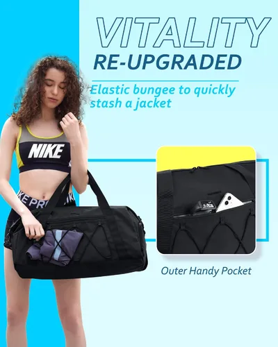 Vista 3 de BAGSMART Bolsa de gimnasio con compartimento para zapatos y bolsillo húmedo, bolsa de lona ligera para viajes deportivos, bolsa de transporte