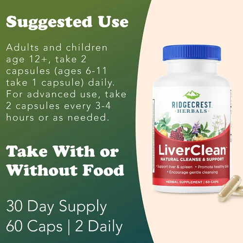 Vista 4 de Ridgecrest Herbals LiverClean, Suplemento de apoyo hepático a base de hierbas, cardo bendito, diente de león, desintoxicación, apoyo de limpieza