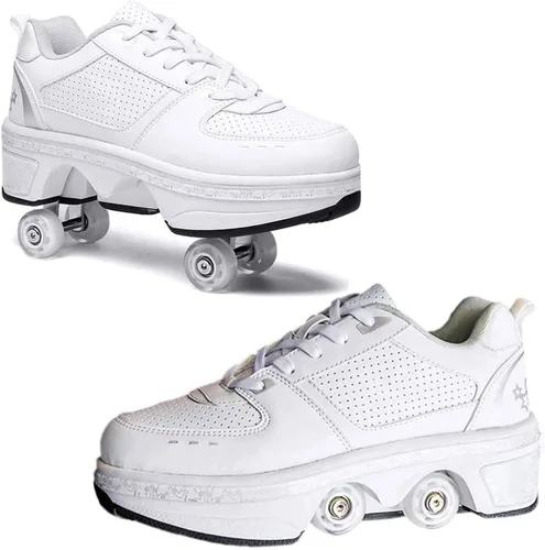 Vista 27 de Zapatos de patinaje convertibles para hombres y mujeres, zapatos de paseo automáticos para niños y adultos, patines con doble fila de ruedas, ruedas