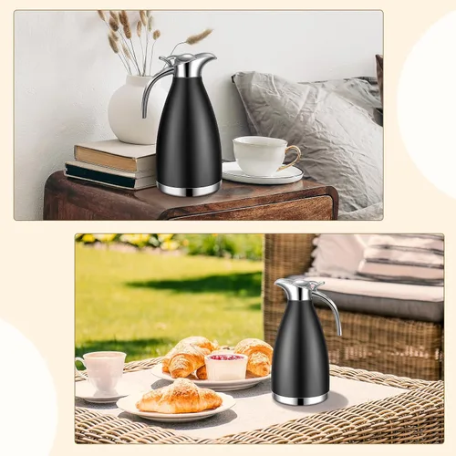 Vista 6 de Uiifan 2 Piezas Jarras Térmicas de Café de 68 oz, Jarra de Café Aislada de Acero Inoxidable para Líquidos Calientes, Olla Térmica al Vacío