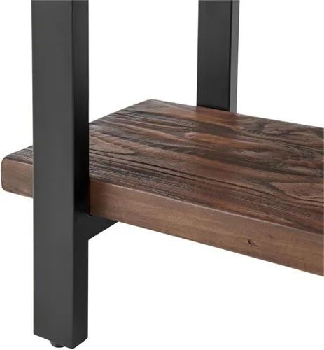 Vista 5 de Alaterre Furniture Pomona - Mesa auxiliar de madera maciza de 2 niveles con acabado natural y patas de metal, decoración moderna de granja o Marrón