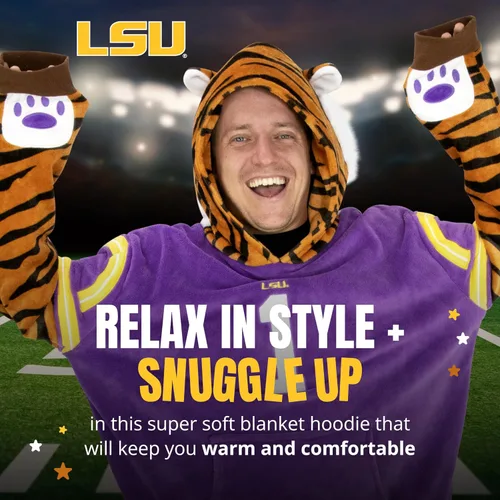 Vista 4 de Manta de peluche con capucha – Louisiana State Mike the Tiger – Snugible