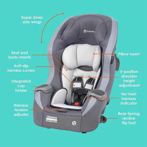 Vista 2 de Baby Trend Trooper™ Slim 3 en 1 Asiento de coche convertible, Gris Dash