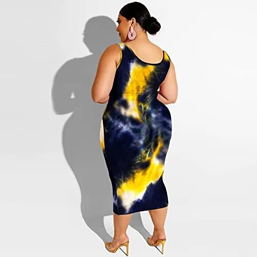 Vista 2 de MRSFITOK Conjunto de 2 piezas para mujer, de talla grande, sexy, vestido por debajo de la rodilla, sin mangas, con falda ajustada, casual, verano